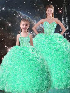 Apple Green Sweetheart Neckline Beading and Ruffles 15th Birthday Dress Sleeveless Lace Up
