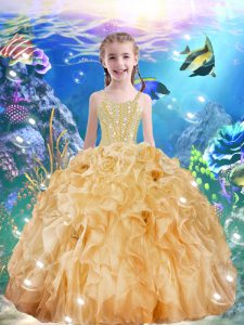 Discount Champagne Sleeveless Organza Lace Up Little Girls Pageant Dress for Quinceanera and Wedding Party