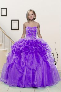 Lavender Sleeveless Beading and Pick Ups Floor Length Little Girl Pageant Gowns