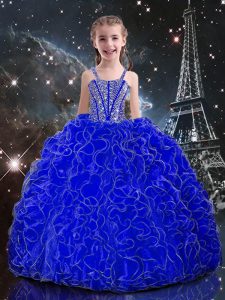Floor Length Ball Gowns Sleeveless Royal Blue Little Girls Pageant Dress Lace Up