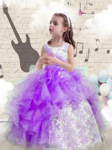 Ruffled Floor Length Eggplant Purple Little Girls Pageant Gowns Scoop Sleeveless Lace Up
