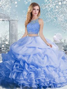 Ball Gowns Quinceanera Dress Baby Blue Scoop Organza Sleeveless Floor Length Clasp Handle