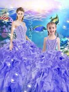 Glittering Sweetheart Sleeveless Lace Up Quinceanera Dresses Lavender Organza