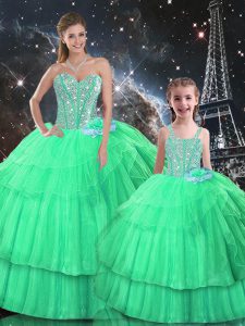 Fitting Floor Length Ball Gowns Sleeveless Apple Green Quinceanera Dresses Lace Up