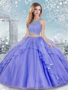 Sophisticated Lavender Sleeveless Beading and Lace Floor Length Sweet 16 Dress