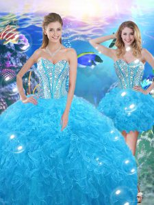 Beauteous Baby Blue Sweet 16 Quinceanera Dress Military Ball and Sweet 16 and Quinceanera with Beading and Ruffles Sweetheart Sleeveless Lace Up