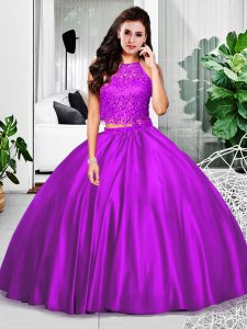 Sleeveless Zipper Floor Length Lace and Ruching Quince Ball Gowns