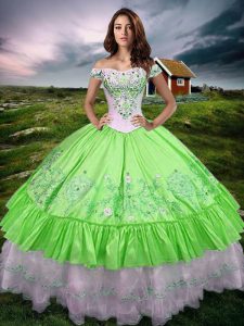 Captivating Off The Shoulder Sleeveless Taffeta Quinceanera Dress Beading and Embroidery and Ruffled Layers Lace Up