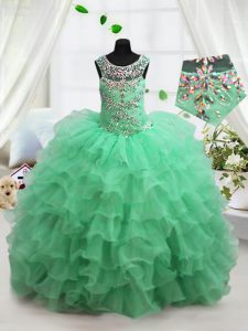 Apple Green Lace Up Scoop Beading and Ruffled Layers Little Girls Pageant Dress Wholesale Organza Sleeveless