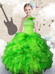 Simple Floor Length Lace Up Kids Pageant Dress for Party and Wedding Party with Beading and Ruffles