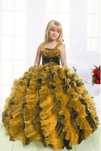 Dramatic Beading and Ruffles Girls Pageant Dresses Multi-color Lace Up Sleeveless Floor Length