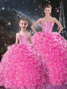 Attractive Floor Length Ball Gowns Sleeveless Rose Pink Sweet 16 Quinceanera Dress Lace Up