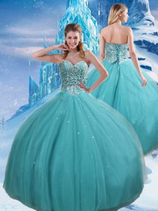 Exceptional Floor Length Ball Gowns Sleeveless Aqua Blue Sweet 16 Quinceanera Dress Lace Up