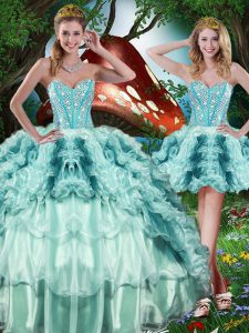 Lovely Multi-color Lace Up Sweetheart Beading and Ruffles and Ruffled Layers Quinceanera Gown Organza Sleeveless