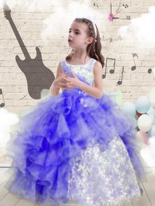 Stylish Scoop Sleeveless Beading and Ruffles Lace Up Little Girls Pageant Gowns