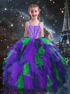 Graceful Straps Sleeveless Lace Up Little Girl Pageant Dress Eggplant Purple Tulle