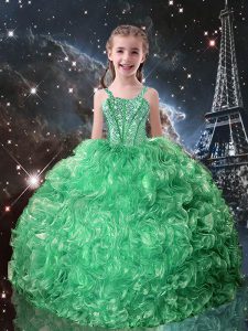 Turquoise Organza Lace Up Straps Sleeveless Floor Length Girls Pageant Dresses Beading and Ruffles