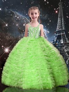 Attractive Sleeveless Beading and Ruffled Layers Lace Up Kids Pageant Dress