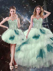 Three Pieces Sweet 16 Dresses Multi-color Sweetheart Tulle Sleeveless Floor Length Lace Up