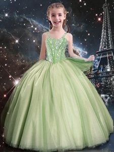 Tulle Sleeveless Floor Length Little Girl Pageant Gowns and Beading