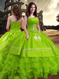 Zipper Quinceanera Dresses Embroidery and Ruffled Layers Sleeveless Floor Length