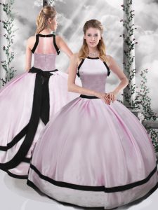 Sumptuous Pink Vestidos de Quinceanera Military Ball and Sweet 16 and Quinceanera with Ruching Scoop Sleeveless Zipper