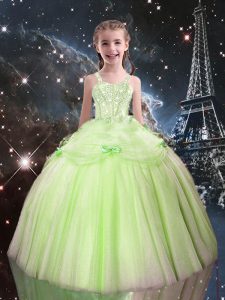 On Sale Yellow Green Ball Gowns Tulle Straps Sleeveless Beading Floor Length Lace Up Little Girl Pageant Gowns