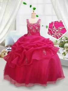 Affordable Square Sleeveless Organza Little Girls Pageant Gowns Beading and Pick Ups Zipper