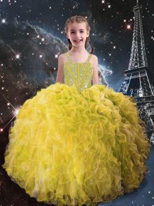 High End Sleeveless Lace Up Floor Length Beading and Ruffles Little Girls Pageant Dress Wholesale