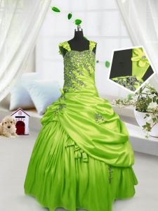 Enchanting Pick Ups Floor Length Ball Gowns Sleeveless Yellow Green Little Girl Pageant Gowns Lace Up
