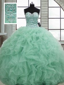 Decent Sweetheart Sleeveless Lace Up Quinceanera Gown Apple Green Organza