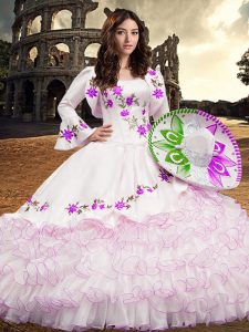 Noble Square Long Sleeves Lace Up Ball Gown Prom Dress White Organza