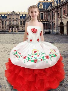 White and Red Sleeveless Organza and Taffeta Lace Up Kids Formal Wear for Quinceanera and Wedding Party