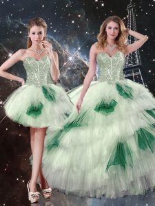 Decent Three Pieces Ball Gown Prom Dress Multi-color Sweetheart Tulle Sleeveless Floor Length Lace Up