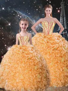 Admirable Floor Length Ball Gowns Sleeveless Orange Sweet 16 Dresses Lace Up
