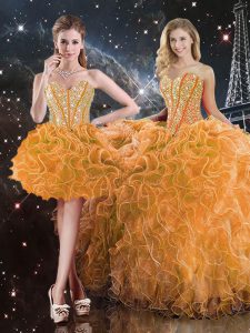 Custom Made Floor Length Orange Quinceanera Dress Sweetheart Sleeveless Lace Up