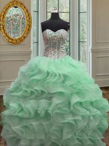 Apple Green Organza Lace Up 15 Quinceanera Dress Sleeveless Floor Length Ruffles