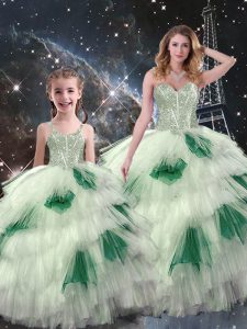 Gorgeous Multi-color Ball Gowns Sweetheart Sleeveless Organza Floor Length Lace Up Beading and Ruffled Layers Sweet 16 Quinceanera Dress