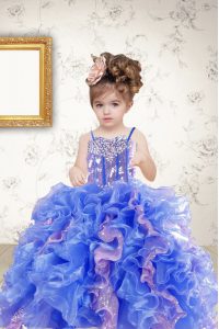 Modern Multi-color Sleeveless Beading and Ruffles and Sequins Floor Length Kids Formal Wear