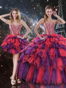 Captivating Beading and Ruffles and Ruffled Layers Sweet 16 Dress Multi-color Lace Up Sleeveless Floor Length