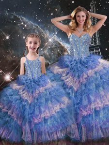 Artistic Ball Gowns Sweet 16 Quinceanera Dress Multi-color Sweetheart Organza Sleeveless Floor Length Lace Up