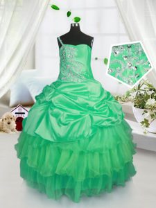 Apple Green Strapless Lace Up Beading and Ruffled Layers and Pick Ups Little Girls Pageant Dress Wholesale Sleeveless