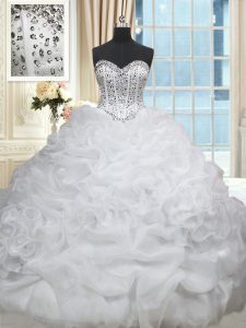 Suitable Beading and Pick Ups Vestidos de Quinceanera White Lace Up Sleeveless Brush Train