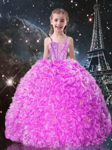 Best Floor Length Ball Gowns Sleeveless Fuchsia Little Girls Pageant Gowns Lace Up