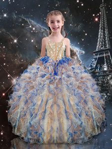 Fantastic Multi-color Sleeveless Organza Lace Up Little Girls Pageant Dress Wholesale for Quinceanera and Wedding Party