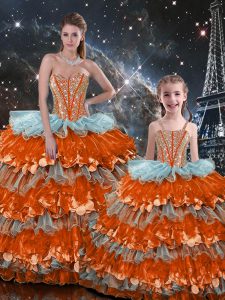 Multi-color Sleeveless Organza Lace Up 15 Quinceanera Dress for Military Ball and Sweet 16 and Quinceanera
