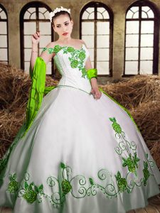 Elegant Embroidery Sweet 16 Dress White Lace Up Sleeveless Floor Length