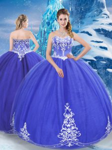Clearance Tulle Sweetheart Sleeveless Zipper Appliques Quinceanera Gown in Blue