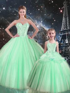 Floor Length Ball Gowns Sleeveless Apple Green 15th Birthday Dress Lace Up