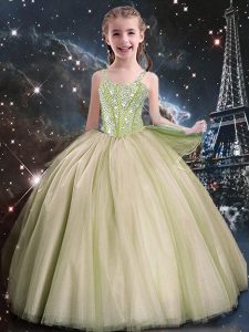 Yellow Green Little Girls Pageant Dress Quinceanera and Wedding Party with Beading Straps Sleeveless Lace Up